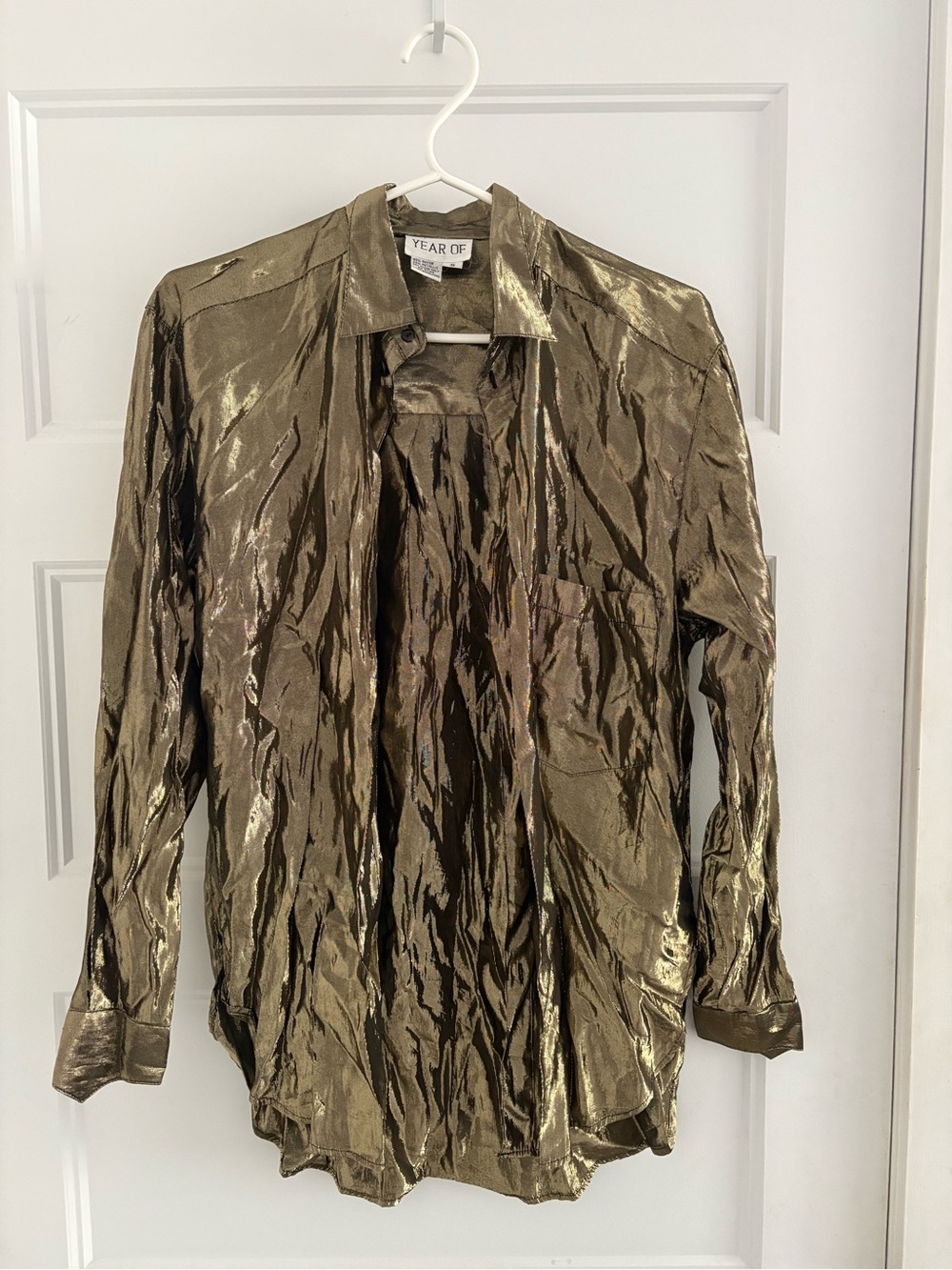 Gold Metallic Long-Sleeve Button-Down Shirt